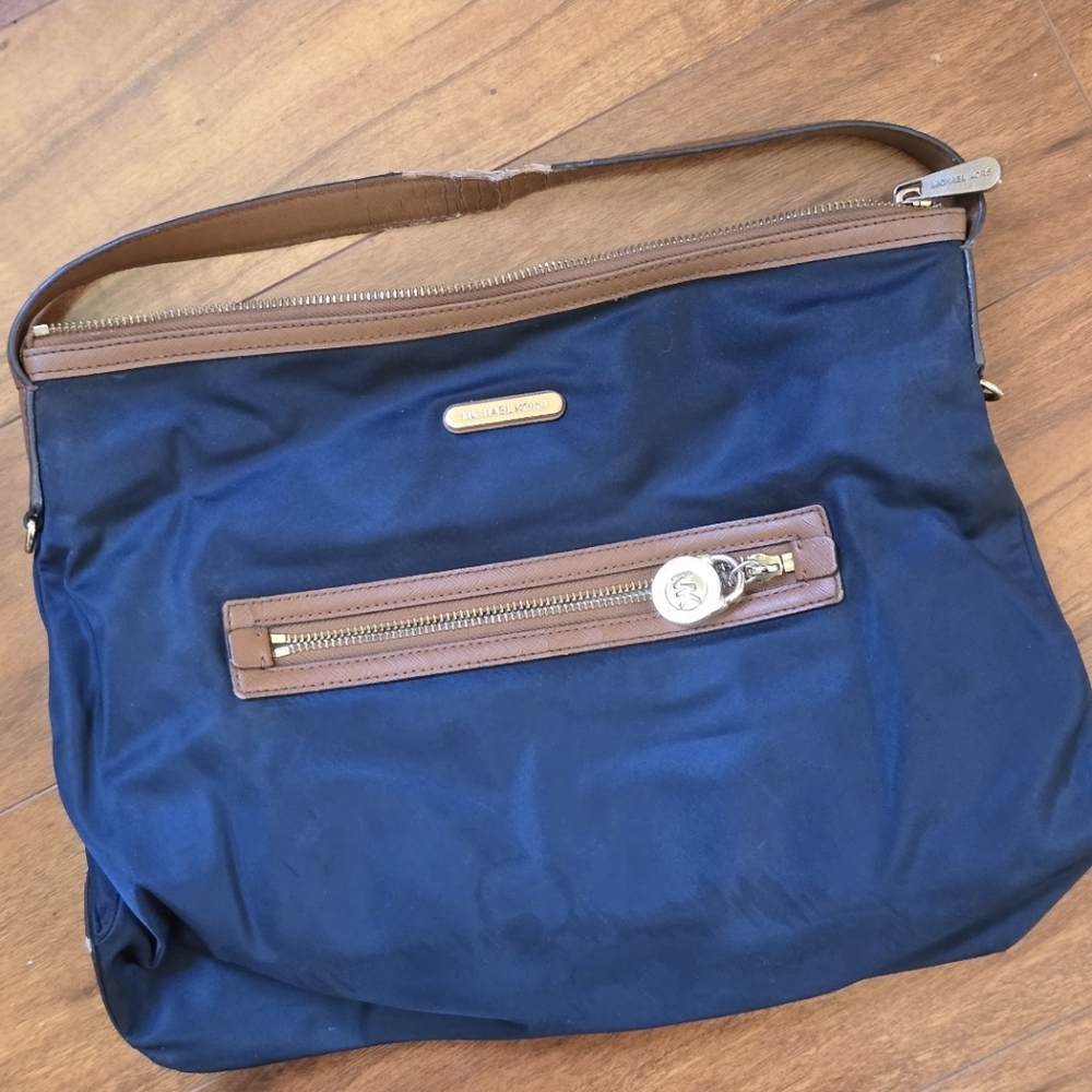 Michael Kors Dark Blue and Tan Accent Tote Bag